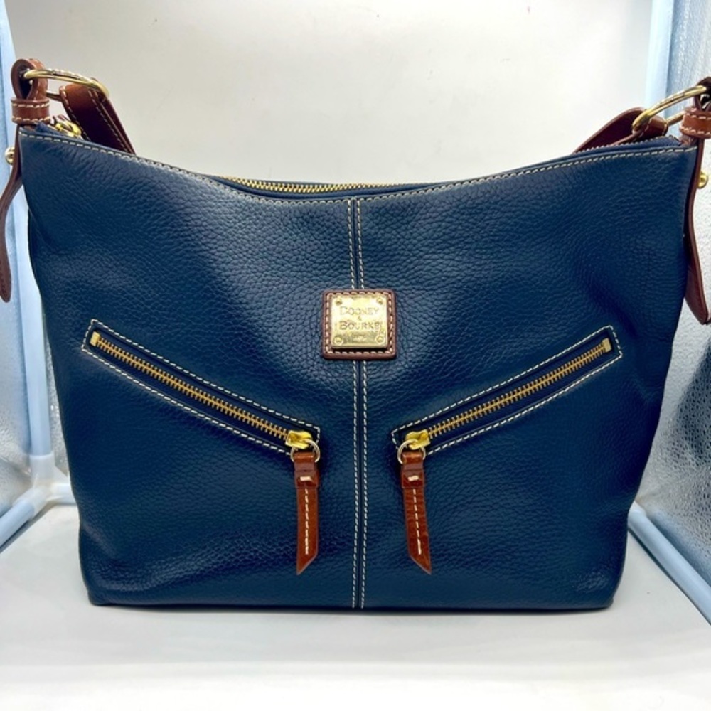 DOONEY & BOURKE navy blue pebbled leather shoulder bag serial number K83…